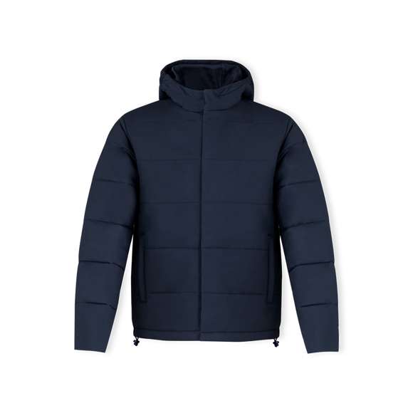 Chaqueta tipo parka, con capucha, en cálido y suave material 100% poliéster. En material ligero, resistente al viento y al agua. Diseño de elegante construcción horizontal y acolchado, con capucha fija integrada. Doble cierre frontal de cremallera y corchetes. Bolsillos laterales con tiradores a juego y cordón ajustable en dobladillo. Disponible en tallas XS, S, M, L, XL, XXL.