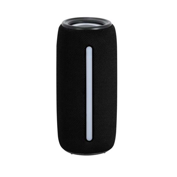 Altavoz estéreo Bluetooth 2x5W con luz multicolor. Fabricado en resistente tejido premium. Con luces LEDs multicolor con 5 posiciones de iluminación. Incluye asa de transporte. Conexión Bluetooth 5.3 con panel de control integrado en el lateral. Incluye función manos libres.