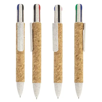 Producto personalizable Boligrafo 4 Colores Corcho Y Fibra De Trigo "Yako"