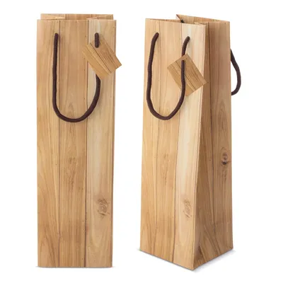 Producto personalizable Bolsa Papel Efecto Madera 1 Botella "Abeto"