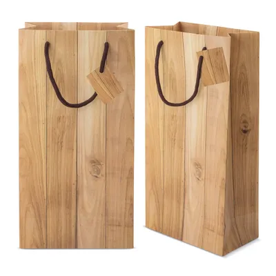 Producto personalizable Bolsa Papel Efecto Madera 2 Botellas "Abeto"