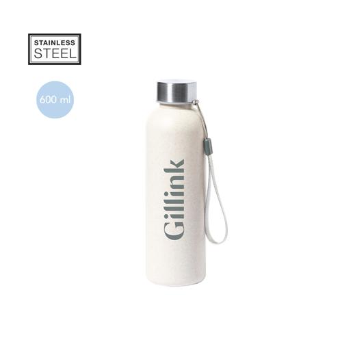 Bidón en PE veteado de 600ml de capacidad, libre de BPA. Con tapón de seguridad a rosca en acero inox y cinta de transporte. Certificación Food Grade, garantiza