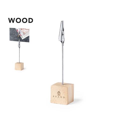 Clip de línea nature, con resistente base fabricada en madera de pino natural. Con poste y pinza metálicos para una firme sujeción de tarjetas, notas, fotos…