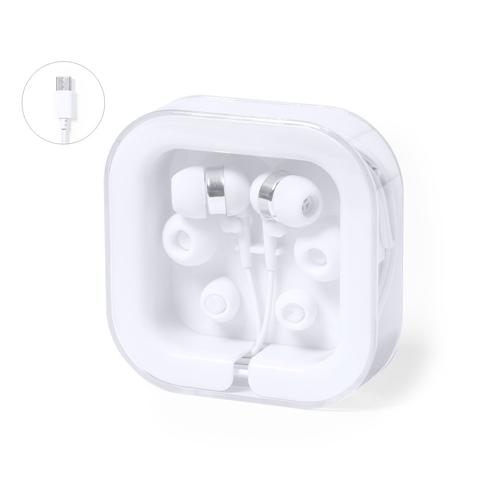 Prácticos y confortables auriculares intraurales con conexión Tipo C. En acabado blanco y con detalles en cromado, incluidos 3 pares de almohadillas para adapta
