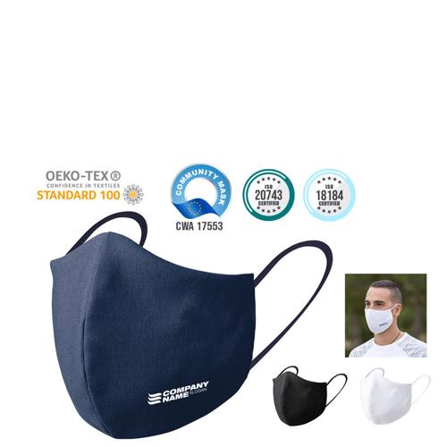 Mascarilla higiénica reutilizable. Fabricada en algodón y poliéster.  Capa exterior en algodón/poliéster. Forro interior 100% algodón.  Materiales con tecnologí