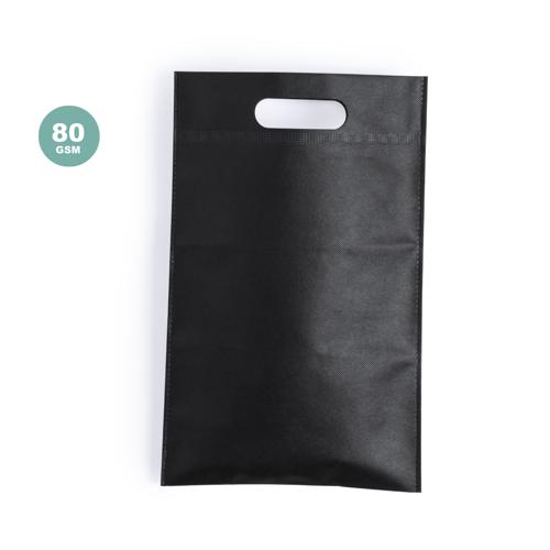 Bolsa de non-woven de 80g/m2 en color negro especialmente diseñada para calzado veraniego. Con asa reforzada troquelada.
