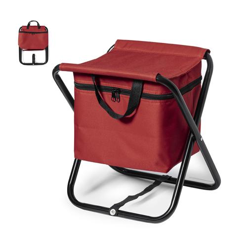 Silla plegable con cuerpo de aluminio y nevera integrada en asiento de variados colores. Asiento y nevera en resistente poliéster 600D con costuras reforzadas.