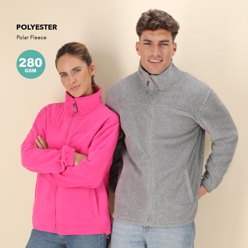 Chaqueta en cálido y suave polar fleece de 280g/m2 con tratamiento anti-pilling. Con cuello de tamaño maxi, cierre de cremallera con cinta en tirador y bolsillo