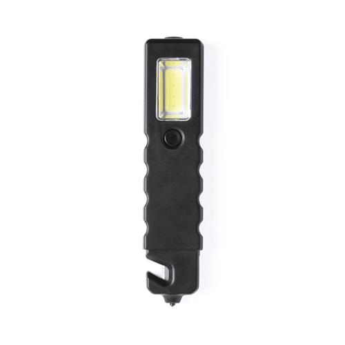 Martillo de emergencia 3 en 1 con linterna led y 4 luces COB con 3 modos de iluminación. Con superficie imantada y cuchilla corta cinturones.
