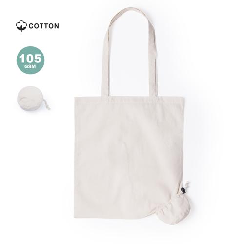 Bolsa plegable ecológica en resistente algodón de 105g/m2 en color blanco natural. Con cómodas asas largas de 2,5x70cm y cordón a juego. Accesorio de ajuste par