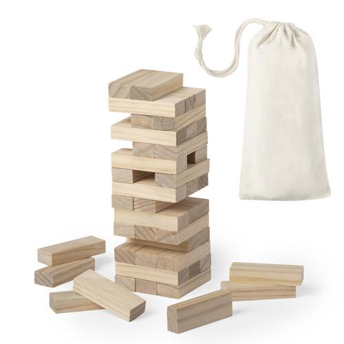 Juego de habilidad para los más manitas. Incluye 45 piezas de madera y viene presentado en una resistente funda de algodón con cierre de cordón.
