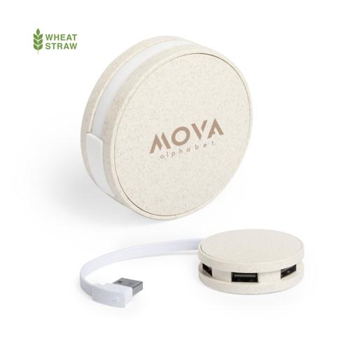 Original y compacto puerto USB de forma redondeada de línea nature. Carcasa en caña de trigo, para así fomentar la utilización de materias primas naturales y re