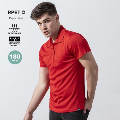 Polo transpirable en material 100% poliéster RPET de 180g/m2, elaborado a partir de plástico reciclado para así fomentar la reutilización de residuos plásticos