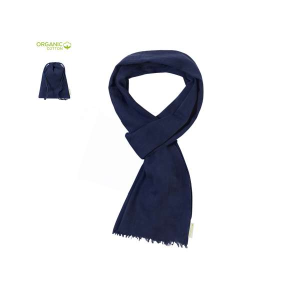Foulard fabricado en material 100% algodón orgánico y con certificación GOTS (Global Organic Textile Standard, ó Norma Mundial de Textiles Orgánicos) que garantiza que los tejidos están hechos de fibras orgánicas. Disponible en variada gama de colores, con funda de algodón orgánico y cierre de cordón a juego. Con etiqueta distintiva algodón orgánico.