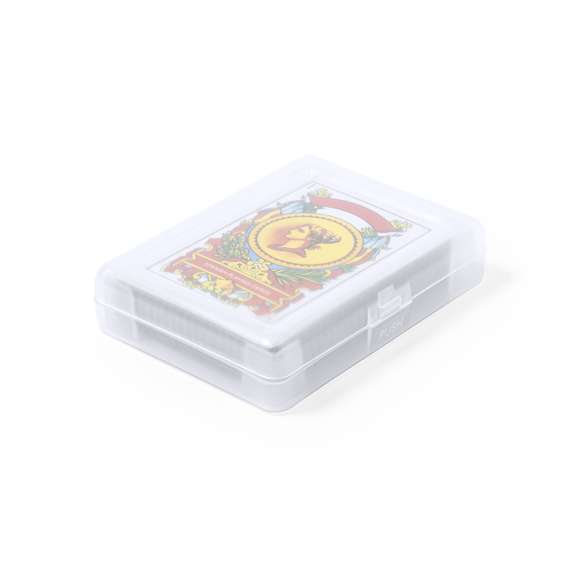 Baraja española fabricada en resistente papel laminado. Incluye 50 naipes, presentados en estuche individual de acabado translúcido y con cierre de seguridad.
