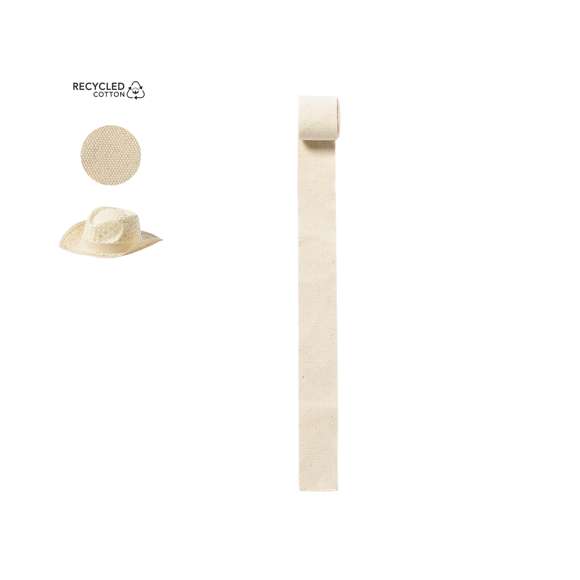Cinta exterior para sombrero de línea nature. Fabricada en 100% algodón reciclado y con certificación GRS (Global Recycled Standard / Estándar de Reciclaje Global), que garantiza el origen reciclado del material usado para fabricar el producto.