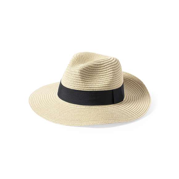 Sombrero de ala ancha y alta calidad en material sintético, con acabado natural. Ajustable desde el interior, con cinta exterior y confortable cinta interior. Disponible en variada gama de colores.