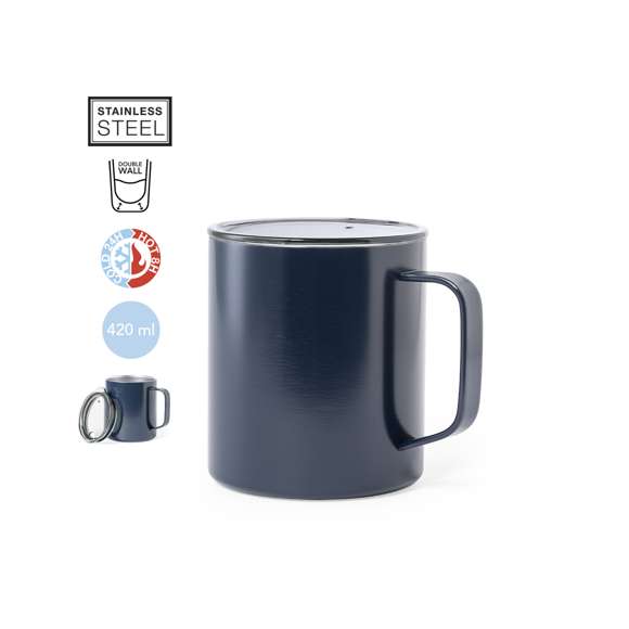 Taza térmica de acero inox, con doble pared y aislamiento de cobre al vacío, que permite mantener el calor y el frio durante un tiempo más prolongado, llegando a las 8 y 24 horas respectivamente. De 420ml de capacidad, y disponible en colores metalizados. Presentada en atractiva caja de diseño.