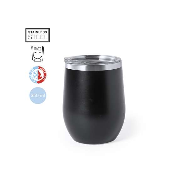 Vaso térmico de sobremesa fabricado en acero inox, con doble pared y 350ml de capacidad. Incluye tapa con dosificador y abrefácil. Disponible en variada gama de colores. Presentada en atractiva caja de diseño.