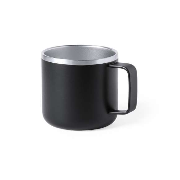 Taza de acero inox de doble capa y 350ml de capacidad, en elegante acabado bicolor. Presentada en caja individual.