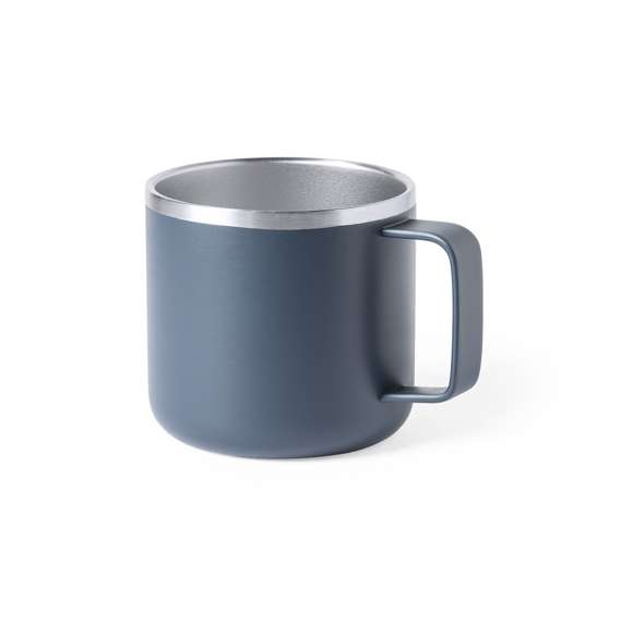 Taza de acero inox de doble capa y 350ml de capacidad, en elegante acabado bicolor. Presentada en caja individual.