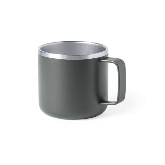 Taza de acero inox de doble capa y 350ml de capacidad, en elegante acabado bicolor. Presentada en caja individual.
