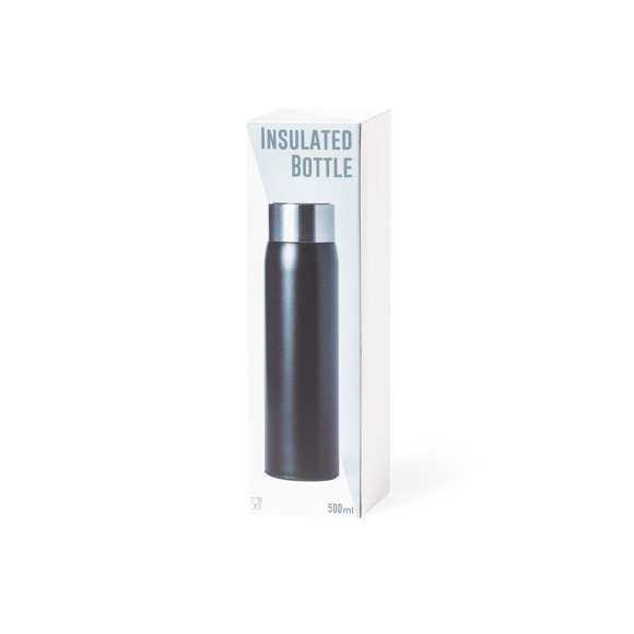 Bidón térmico de acero inox y doble pared, con medidor de temperatura táctil integrado en tapón. 500ml de capacidad y de acabado mate. Con tapón de seguridad libre de BPA y presentado en atractiva caja de diseño. Alimentación a pilas (de botón incluida) y disponible manual de instrucciones en español e inglés.