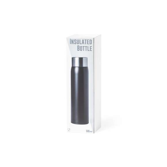 Bidón térmico de acero inox y doble pared, con medidor de temperatura táctil integrado en tapón. 500ml de capacidad y de acabado mate. Con tapón de seguridad libre de BPA y presentado en atractiva caja de diseño. Alimentación a pilas (de botón incluida) y disponible manual de instrucciones en español e inglés.