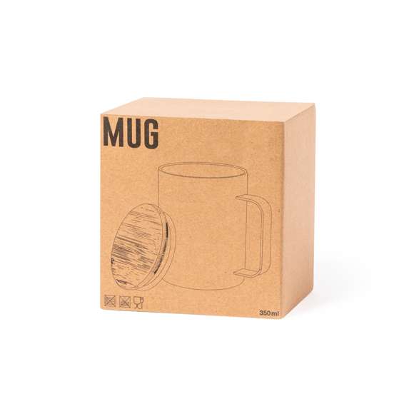 Taza de térmica de acero inox y 350ml de capacidad. Tapa fabricada en bambú y presentada en atractiva caja de diseño eco.