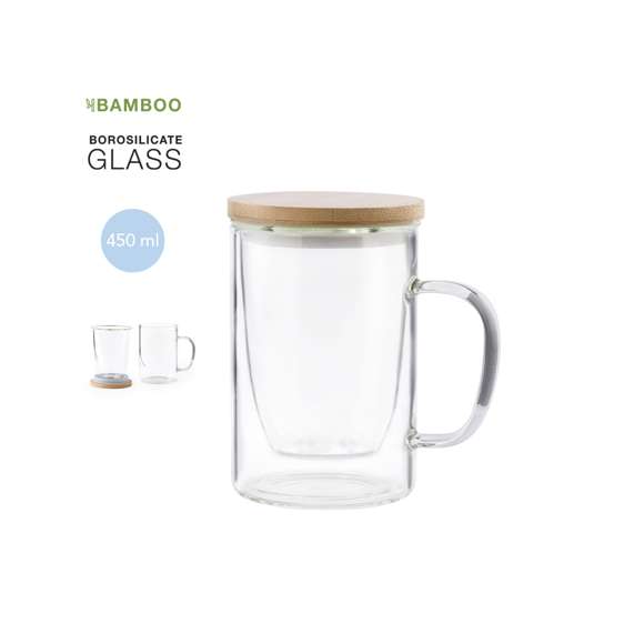 Taza para infusiones de línea nature, en alta calidad y de 450ml de capacidad, con infusor incluido. Fabricada en cristal de borosilicato, que ofrece una resistencia y durabilidad excepcionales, alargando su vida útil y pudiendo ser reutilizada infinidad de veces. Tapa en bambú libre de BPA y presentada en atractiva caja de diseño eco.