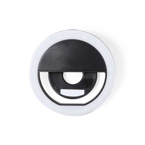 Anillo de luz led con acople para smartphone, fabricado en resistente ABS. 28 ledes, con 3 niveles de intensidad y recargable por USB (cable Micro USB incluido). Presentado en atractiva caja de diseño. Disponible manual en español e inglés.