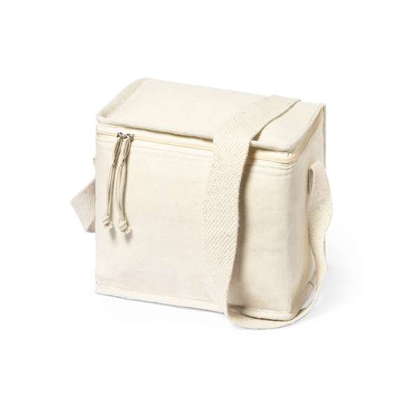 Nevera de línea nature fabricada en material 100% algodón, con interior isotermo acabado en aluminio. Cierre de cremallera con doble tirador de cordón y asa de transporte a juego.