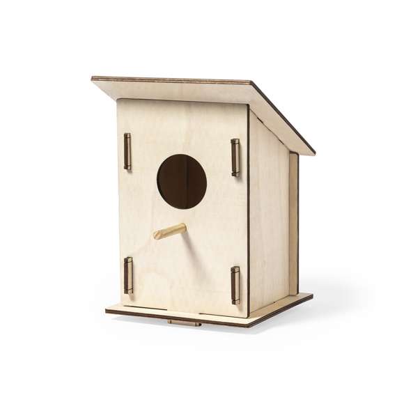 Original caseta para pájaro en madera de 4mm de grosor. De fácil montaje y presentación desmontada.
