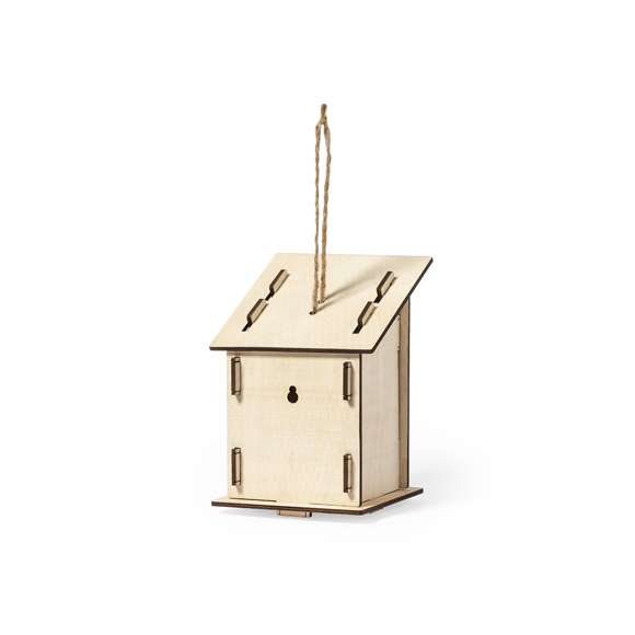 Original caseta para pájaro en madera de 4mm de grosor. De fácil montaje y presentación desmontada.