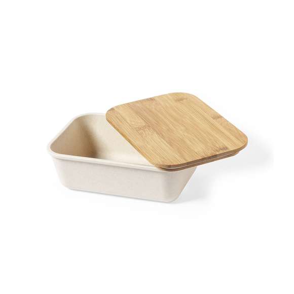  	Fiambrera de 1l en resistente material PP veteado libre de BPA, con tapa de bambú. Cinta elástica de seguridad en tapa y certificación Food Grade, garantizando la seguridad cuando los alimentos entran en contacto con el material usado para fabricar el producto.