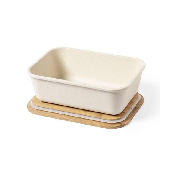  	Fiambrera de 1l en resistente material PP veteado libre de BPA, con tapa de bambú. Cinta elástica de seguridad en tapa y certificación Food Grade, garantizando la seguridad cuando los alimentos entran en contacto con el material usado para fabricar el producto.