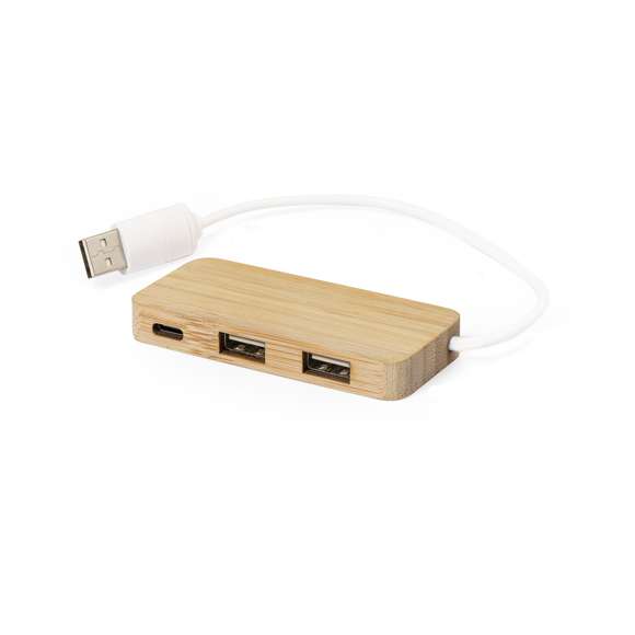 Puerto USB 2.0 de línea nature y fabricado en bambú. Incluye 1 puerto Tipo C y 2 puertos USB. Presentado en atractiva caja de diseño eco.