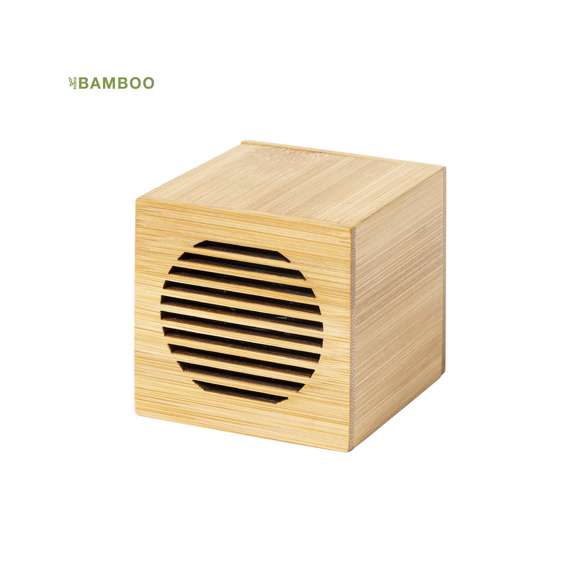 Altavoz inalámbrico de línea nature con conexión Bluetooth® 5.0 y 3W de potencia, con batería de litio. Fabricado en bambú Recargable mediante cable Micro USB -incluido-. Amplia superficie de marcaje y presentado en atractiva caja de diseño eco. Disponible manual de instrucciones en español e inglés.