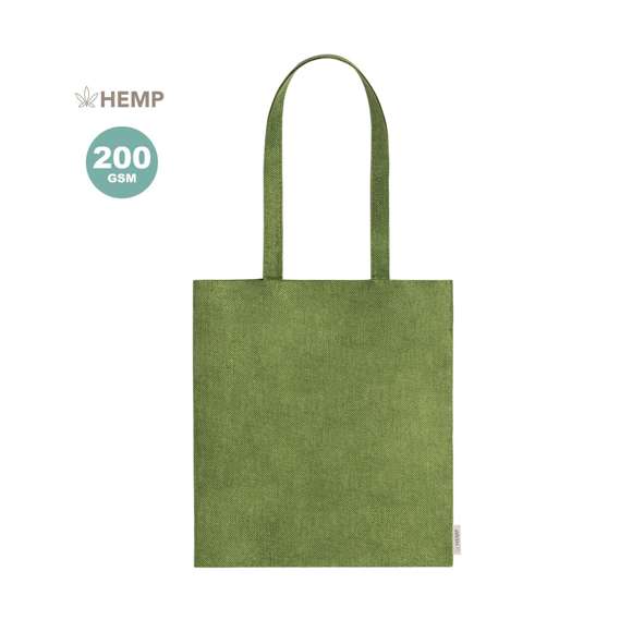 Bolsa de línea nature, fabricada en 100% tela de cáñamo de 200g/m2 obtenida de la planta Cannabis, cuyos procesos tanto de cultivo como de obtención de fibras son respetuosos con el medio ambiente, dando como resultado un tejido de gran resistencia, de origen natural y sostenible. De acabado cosido, con asas largas de 70cm y resistencia hasta 7kg de peso. Distintivo HEMP en etiqueta.