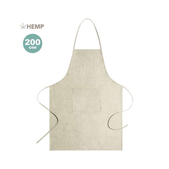 Delantal de línea nature, fabricado en 100% tela de cáñamo de 200g/m2 obtenida de la planta Cannabis, cuyos procesos tanto de cultivo como de obtención de fibras son respetuosos con el medio ambiente, dando como resultado un tejido de gran resistencia, de origen natural y sostenible. Con bolsillo frontal y cintas de ajuste, de corte por debajo de la rodilla. Distintivo HEMP en etiqueta.