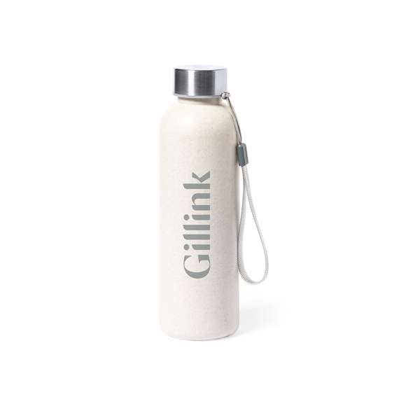 Bidón en PE veteado de 600ml de capacidad, libre de BPA. Con tapón de seguridad a rosca en acero inox y cinta de transporte. Certificación Food Grade, garantizando la seguridad cuando la bebida entra en contacto con el material usado para fabricar el producto.