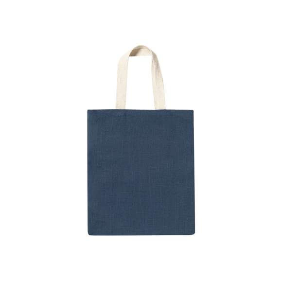 Bolsa en resistente combinación de cuerpo en yute de 240g/m2 y asas de algodón en tono natural. De acabado cosido, con asas medianas reforzadas. Disponible en variada gama de colores, con resistencia hasta 6kg de peso.