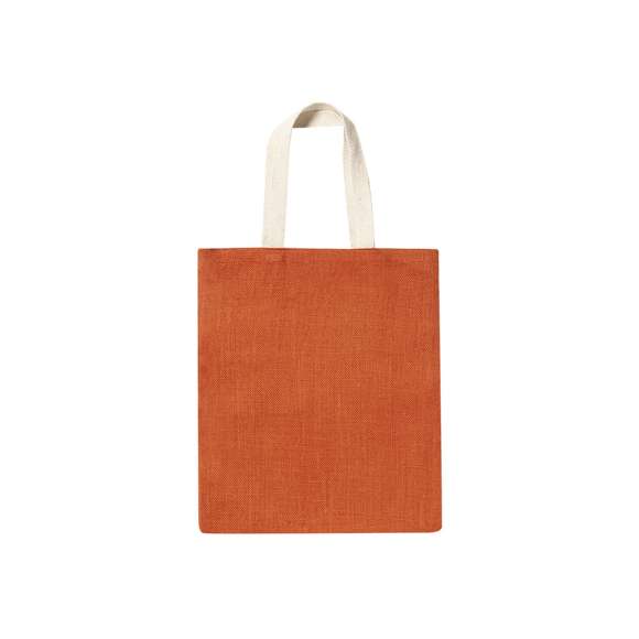 Bolsa en resistente combinación de cuerpo en yute de 240g/m2 y asas de algodón en tono natural. De acabado cosido, con asas medianas reforzadas. Disponible en variada gama de colores, con resistencia hasta 6kg de peso.