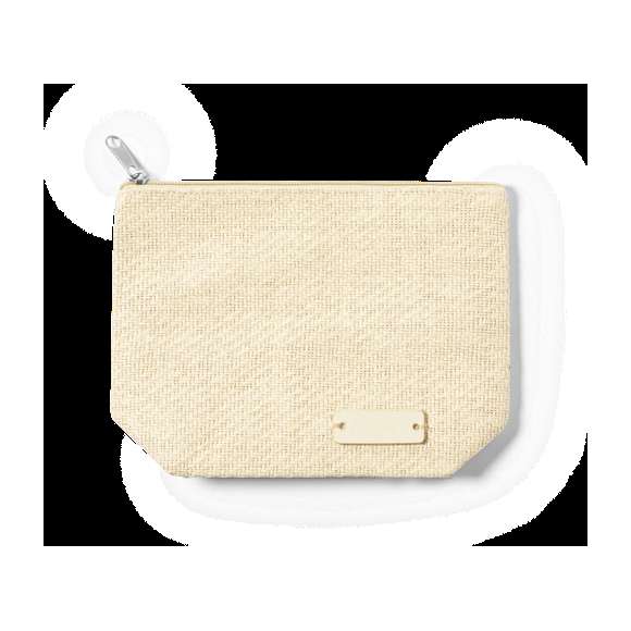Neceser en material sintético, con cierre de cremallera y tirador metálico. Con superficie para personalización en madera, especialmente diseñada para marcaje en láser.