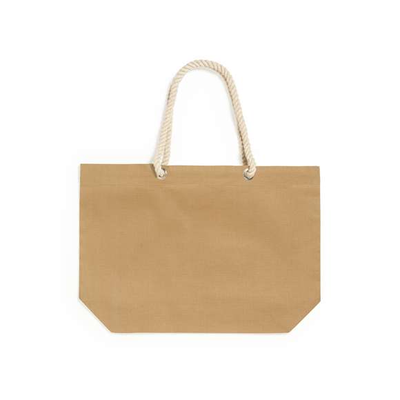 Bolsa fabricada en resistente algodón de 220g/m2, con asas de algodón en color blanco. De acabado cosido, con fuelle y asas largas de 90cm reforzadas. Disponible en variada gama de colores, con resistencia hasta 10kg de peso.