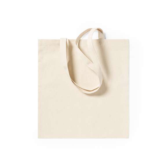 Bolsa en resistente material 100% algodón de 240g/m2 con acabado en color natural. Con asas largas reforzadas de 70cm y acabado cosido. Resistencia hasta 9kg de peso.
