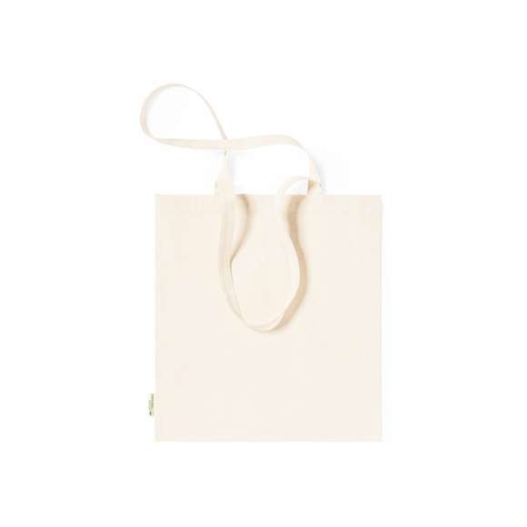Bolsa fabricada en material100% algodón orgánico de 140g/m2 y en tono natural. Con certificación GOTS (Global Organic Textile Standard, ó Norma Mundial de Textiles Orgánicos) que garantiza que los tejidos están hechos de fibras orgánicas. De acabado cosido, con asas medianas reforzadas de 70 cm. Resistencia hasta 8kg, incluida etiqueta con distintivo de algodón orgánico y hangtag en cartón reciclado.