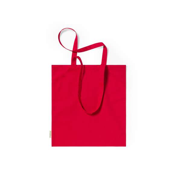 Bolsa fabricada en material100% algodón orgánico de 140g/m2. Con certificación GOTS (Global Organic Textile Standard, ó Norma Mundial de Textiles Orgánicos) que garantiza que los tejidos están hechos de fibras orgánicas. De acabaco cosido, con asas largas reforzadas de 70 cm y disponible en variada gama de colores. Resistencia hasta 8kg, incluida etiqueta con distintivo de algodón orgánico y hangtag en cartón reciclado.