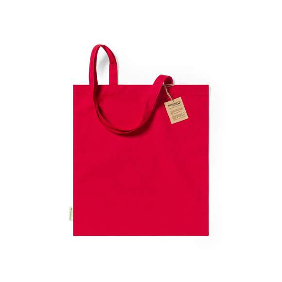 Bolsa fabricada en material100% algodón orgánico de 140g/m2. Con certificación GOTS (Global Organic Textile Standard, ó Norma Mundial de Textiles Orgánicos) que garantiza que los tejidos están hechos de fibras orgánicas. De acabaco cosido, con asas largas reforzadas de 70 cm y disponible en variada gama de colores. Resistencia hasta 8kg, incluida etiqueta con distintivo de algodón orgánico y hangtag en cartón reciclado.