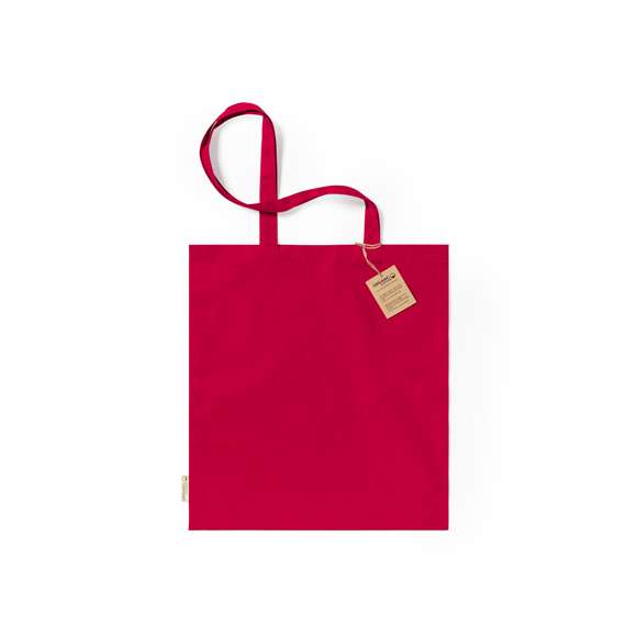 Bolsa fabricada en material100% algodón orgánico de 140g/m2. Con certificación GOTS (Global Organic Textile Standard, ó Norma Mundial de Textiles Orgánicos) que garantiza que los tejidos están hechos de fibras orgánicas. De acabaco cosido, con asas largas reforzadas de 70 cm y disponible en variada gama de colores. Resistencia hasta 8kg, incluida etiqueta con distintivo de algodón orgánico y hangtag en cartón reciclado.